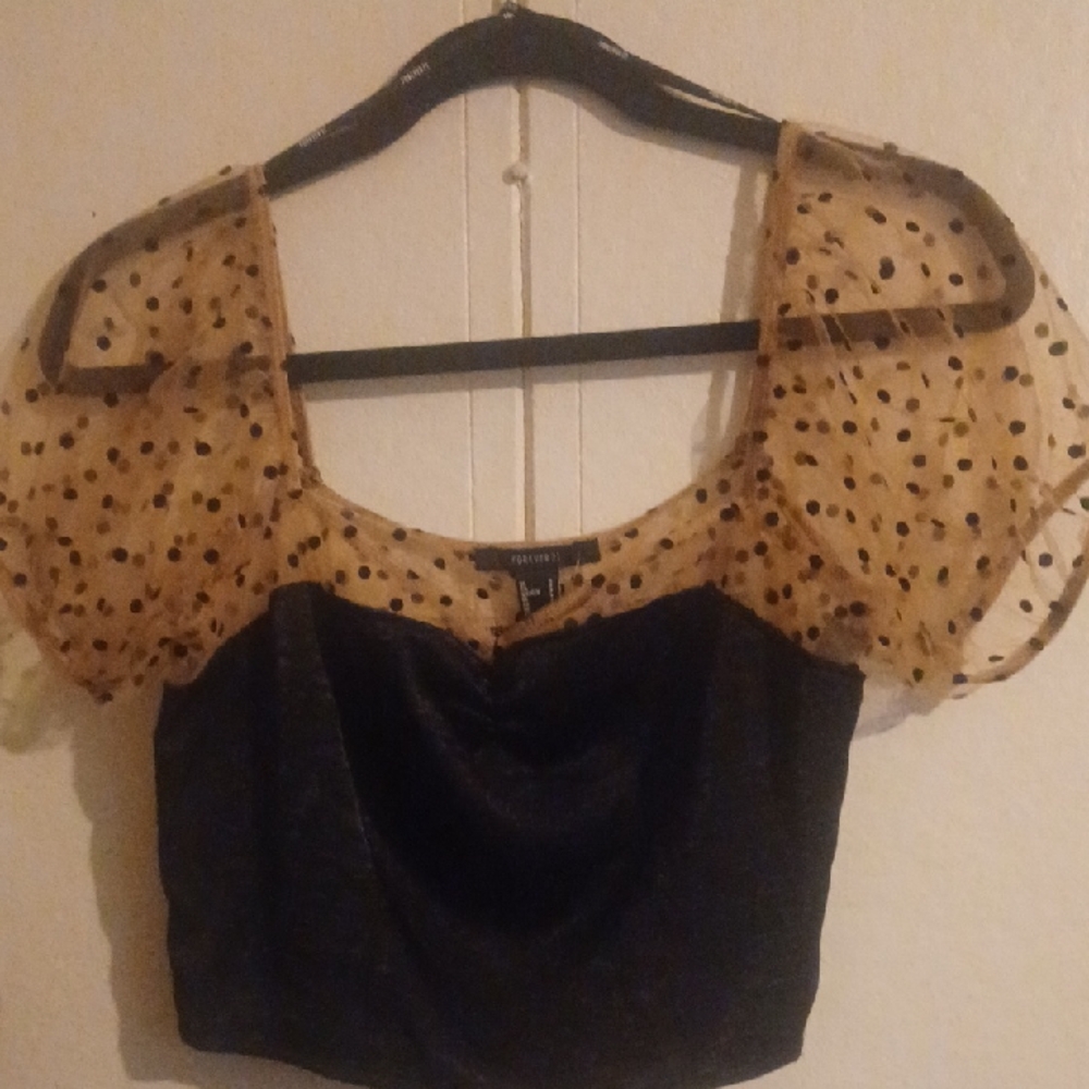 Forever 21 Black and Tan Polka Dot Blouse